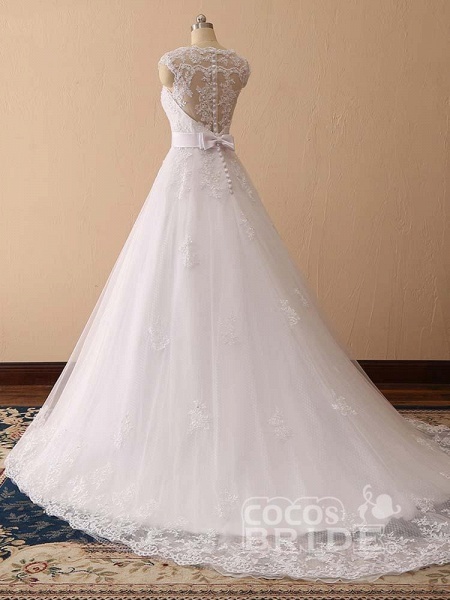 Elegant Cap Sleeves Lace Ball Gown Wedding Dresses_3