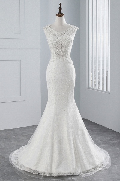 Glamorous Long Mermaid Jewel Tulle Sleeveless Wedding Dress with Appliques Lace_1