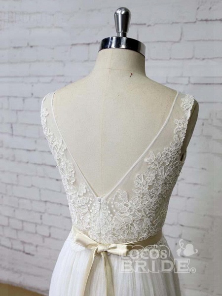 Elegant Floor Length Lace Tulle A-line Wedding Dresses_4