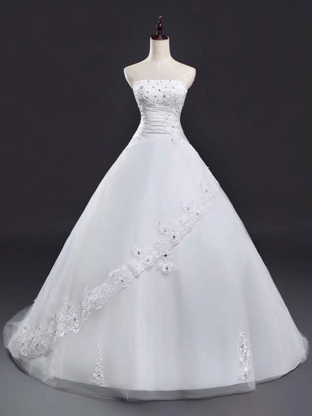 Glamorous Strapless Lace-Up Beaded Ball Gown Wedding Dresses_1