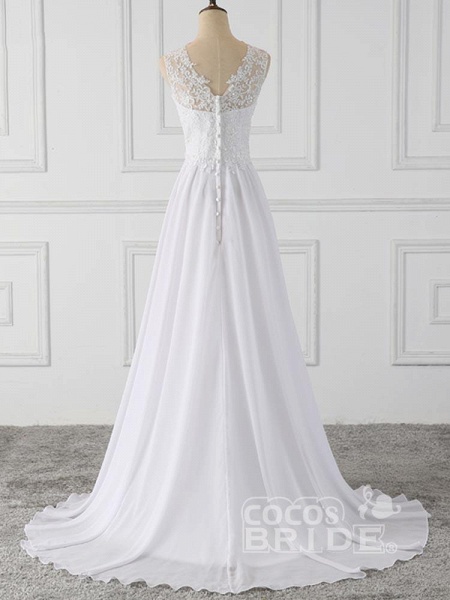 Elegant V-Neck Sleeveless Covered Button Ruffles Wedding Dresses_2
