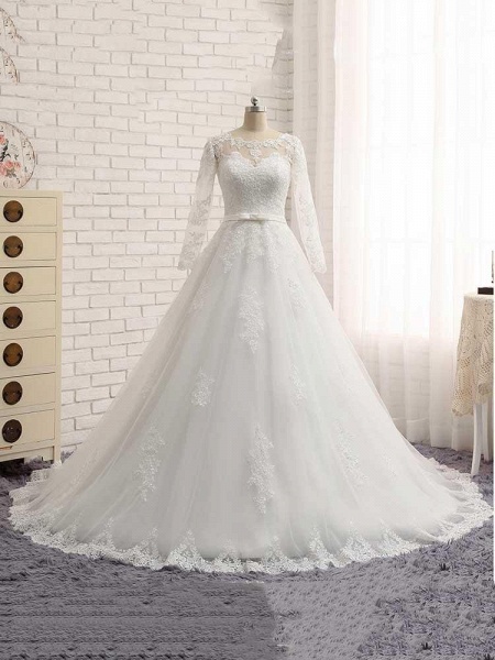 Gorgeous Long Sleeves Lace Ribbon Tulle Wedding Dresses_1