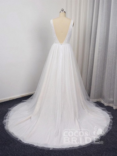 Glamorous V-Neck A-Line Tulle Wedding Dresses_3