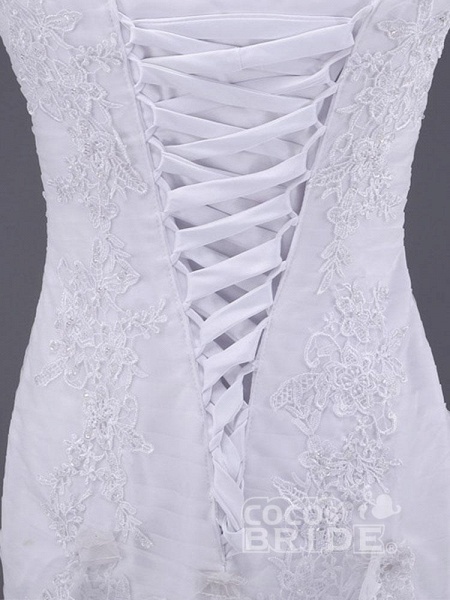 Vintage V-neck Short Sleeve Detachable Train Lace Mermaid Wedding Dresses_5