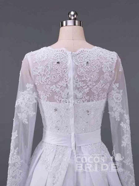 Elegant V-Neck Long Sleeves Lace Ruffles Wedding Dresses_4