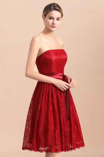 Stunning Red A-line Strapless Appliques Lace Knee-length Bridesmaid Dress With Bowknot_9