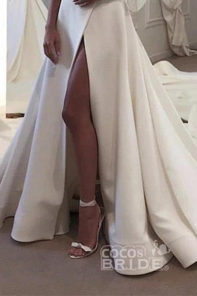Strapless Bodice Corset Leg Slit Satin Backless Long Wedding Dress_2