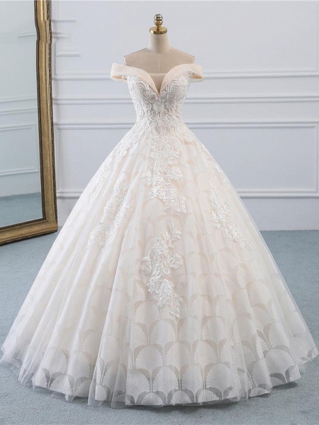 Popular Off-the-Shoulder Lace-Up Ball Gown Wedding Dresses_1