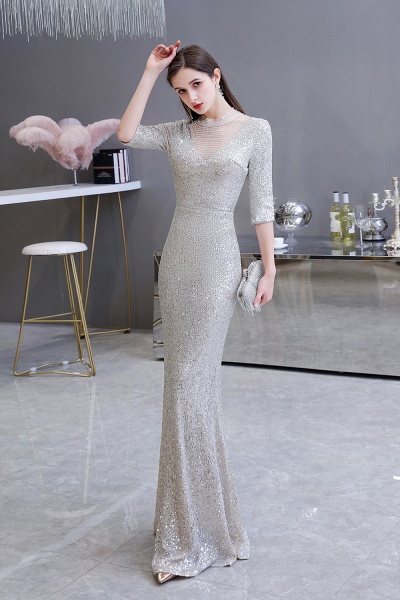 Gorgeous Silver Long sleeves Long Prom Dress_4