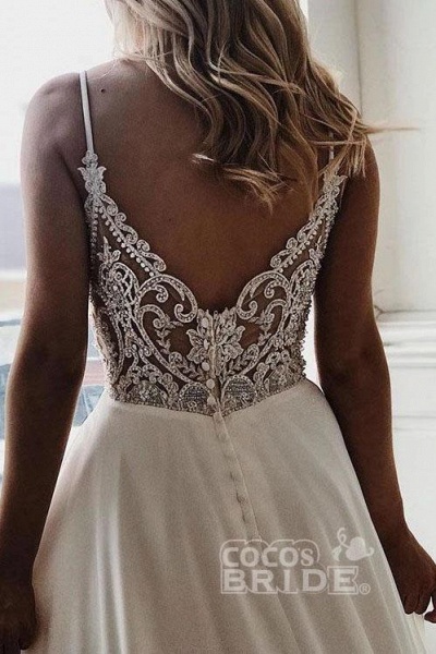 Simple Spaghetti Strap Chiffon Beach Wedding Dress_2