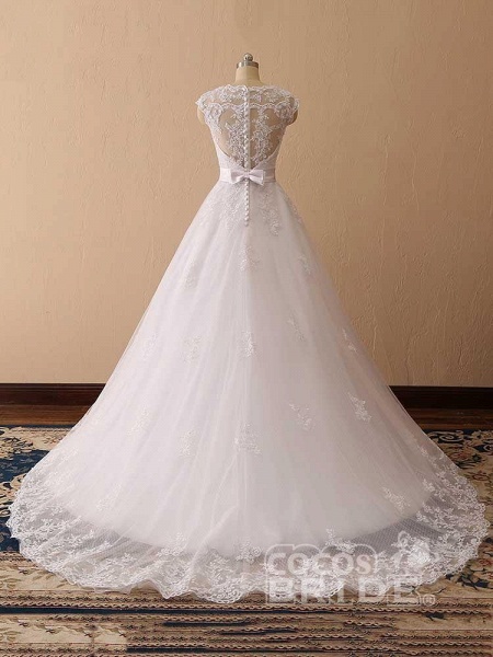 Elegant Cap Sleeves Lace Ball Gown Wedding Dresses_4