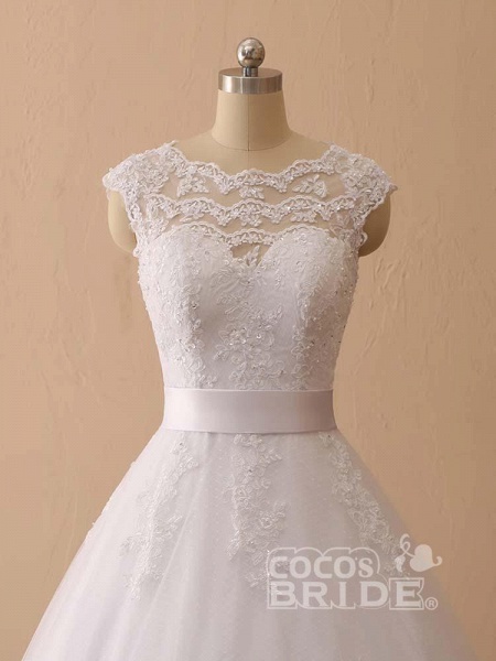 Elegant Cap Sleeves Lace Ball Gown Wedding Dresses_5
