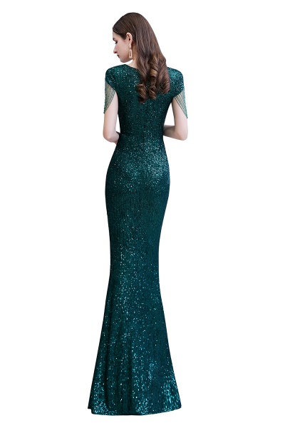 Elegant Cap Sleeve Green Sequins Long Prom Dress_14