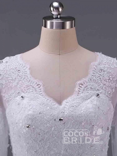 Elegant V-Neck Long Sleeves Lace Ruffles Wedding Dresses_3