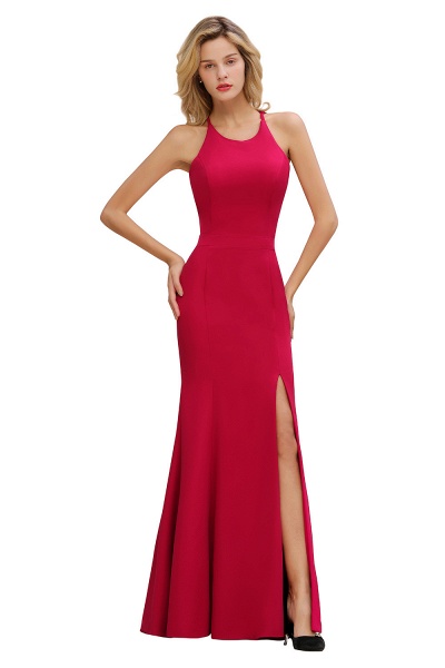 Red Mermaid Halter Prom Dress Long Evening Gowns_13