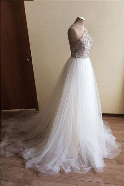 White Tulle Crystal Beaded Wedding Dress_2