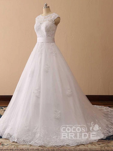 Elegant Cap Sleeves Lace Ball Gown Wedding Dresses_2