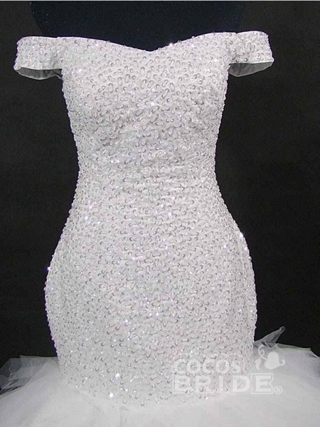New Off the Shoulder Sequins Lace-up Mermaid Wedding Dresses_4