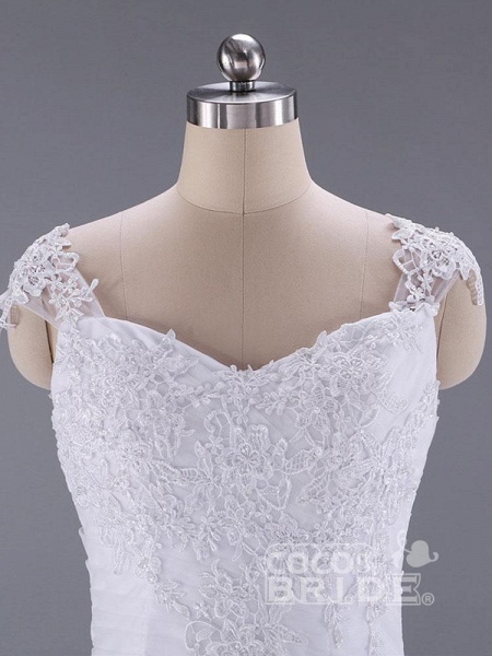 Vintage V-neck Short Sleeve Detachable Train Lace Mermaid Wedding Dresses_4