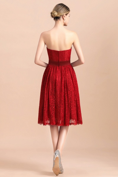 Stunning Red A-line Strapless Appliques Lace Knee-length Bridesmaid Dress With Bowknot_3