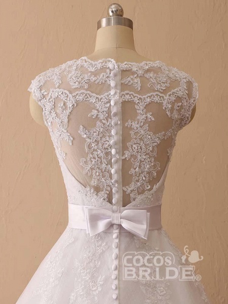 Elegant Cap Sleeves Lace Ball Gown Wedding Dresses_6