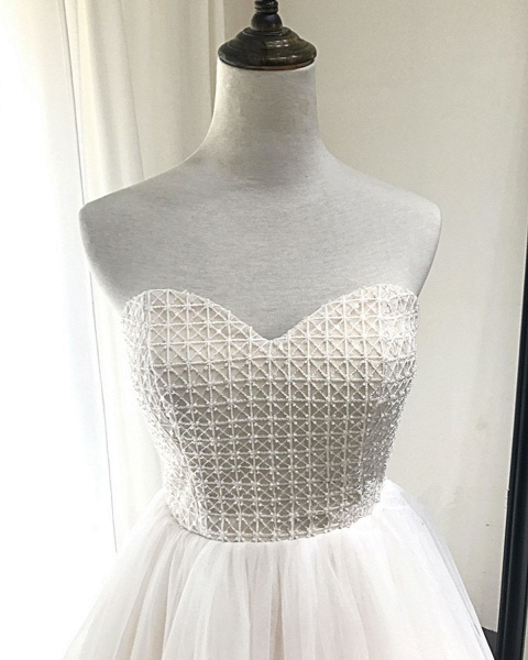 Ivory Tulle Sweetheart Neck Crystal Long Layered Wedding Dress_4