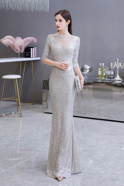 Gorgeous Silver Long sleeves Long Prom Dress_14