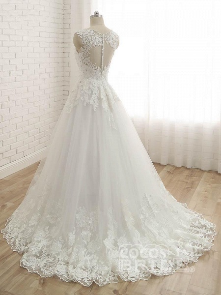 Elegant V-Neck Lace Ball Gown Wedding Dresses_4