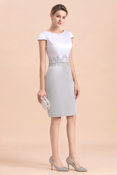Silve Lace Appliques Short Knee-Length Mother Of the Bride Dress_9