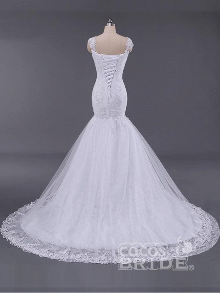 Vintage V-neck Short Sleeve Detachable Train Lace Mermaid Wedding Dresses_2