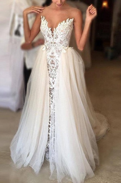 Ivory Sheer Neck Vintage Lace Wedding Dresses 2021 | Cocosbride
