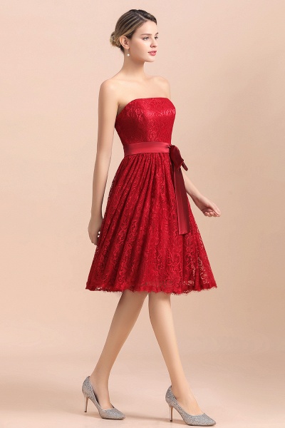 Stunning Red A-line Strapless Appliques Lace Knee-length Bridesmaid Dress With Bowknot_6