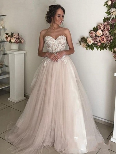 Elegant Sweethart Sleeeveless A-Line Tulle Wedding Dresses_1
