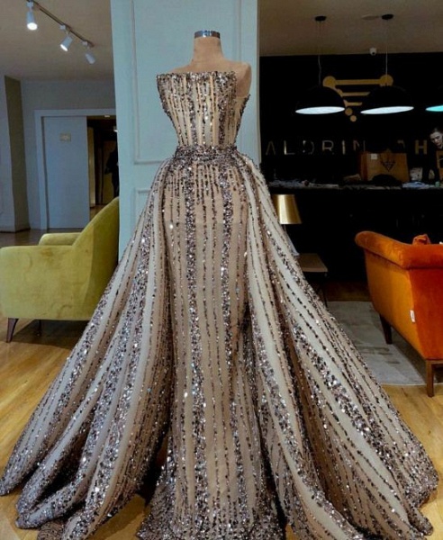 Luxury Crystals Beaded Evening Dresses Couture Islamic Dubai Arabic Party Gowns_1