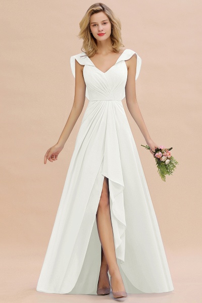 BM0777 Simple Hi-Lo V-Neck Ruffles Long Bridesmaid Dress_2