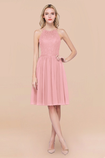 A-line Chiffon Lace Jewel Sleeveless Knee-Length Bridesmaid Dresses with Ruffles_4