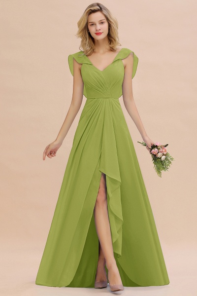 BM0777 Simple Hi-Lo V-Neck Ruffles Long Bridesmaid Dress_34