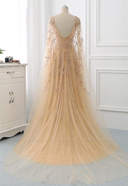 Romantic Bateau Long Sleeves Backless A-Line Tulle Beading Prom Dress_4