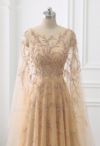 Romantic Bateau Long Sleeves Backless A-Line Tulle Beading Prom Dress_2
