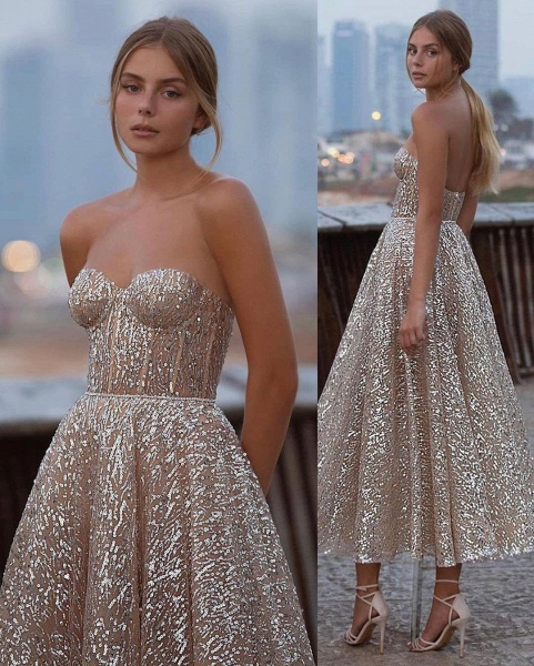 Amazing Sweetheart Sequins A-Line Ankle-length Ruffles Backless Prom Dress_2