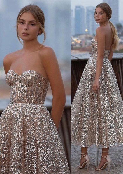 Amazing Sweetheart Sequins A-Line Ankle-length Ruffles Backless Prom Dress_1