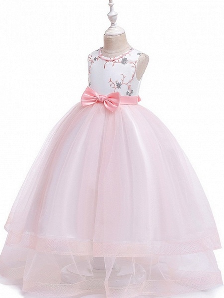 Princess / Ball Gown Floor Length Wedding / Party Flower Girl Dresses - Tulle Sleeveless Jewel Neck With Sash / Ribbon / Bow(S) / Appliques_9