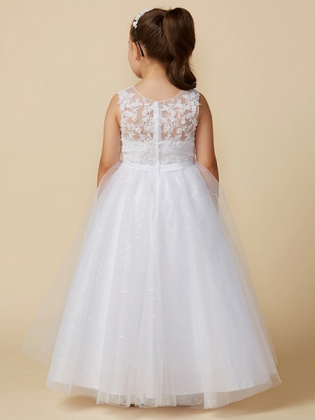 Princess Ankle Length Wedding / First Communion Lace / Tulle Sleeveless Boat Neck With Lace / Bow(S)_2