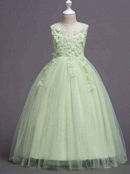 Princess Lace Tulle Floor Length Flower Girl Dresses for wedding_4