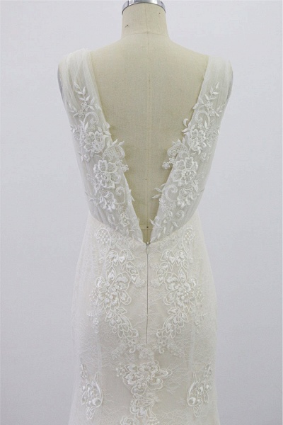 SD1957 V-neck Floral Appliques Backless Wedding Dress_4