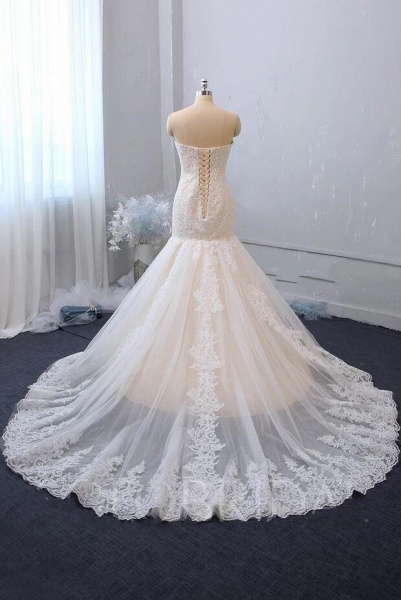 Classy Sweetheart Backless Appliques Lace Tulle Long Mermaid Wedding Dress_2