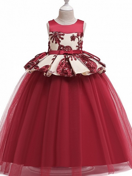 Princess Round Floor Length Cotton Junior Bridesmaid Dress With Bow(S) / Appliques_2
