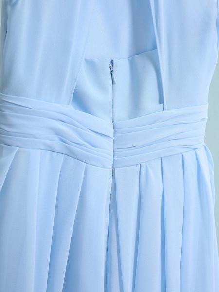 Sheath / Column Jewel Neck Knee Length Chiffon Junior Bridesmaid Dress With Ruched / Natural_7