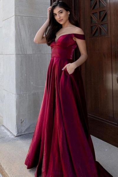 Sexy A-line V-neck Off-the-shoulder Backless Floor-length Ruffles Velvet Prom Dress With Pockets_1