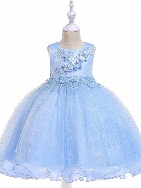 Princess / Ball Gown Knee Length Wedding / Party Flower Girl Dresses - Tulle Sleeveless Jewel Neck With Bow(S) / Beading / Appliques_9